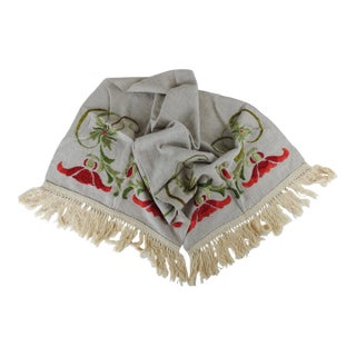 Vintage Arts and Crafts Embroidered Linen Table Runner For Sale