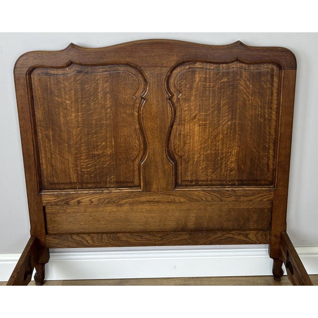 Vintage Louis XVI French Oak Single Bed Frame with Carved Headboard For Sale - Image 5 of 11