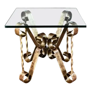 1970’s Hollywood Regency Antiqued Gold Iron End Side or Accent Table With Square Glass Top