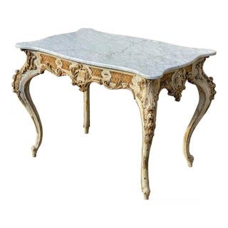 Early 19th-C. French Louis XIV Style Carved and Painted Giltwood Marble Top Center or Side Table For Sale