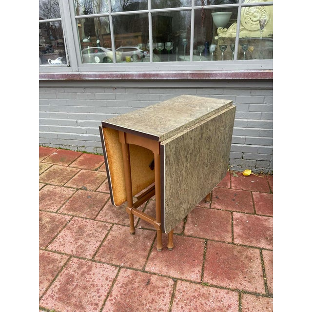 Wood Vintage Retro Formica Folding Drop Leaf Dining Table For Sale - Image 7 of 9