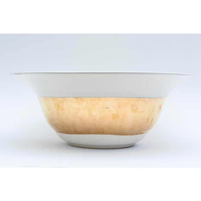 Piero Fornasetti Signed Large Artisan Ceramic Bowl With Gold Band and Sun Face in Fornasetti Style, 90's For Sale - Image 4 of 11