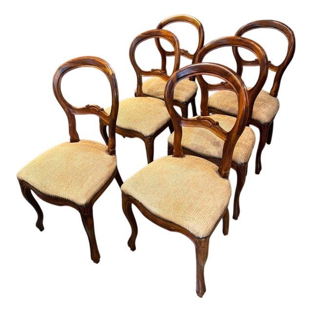 Set of 6 - Antique Walnut Chairs For Sale
