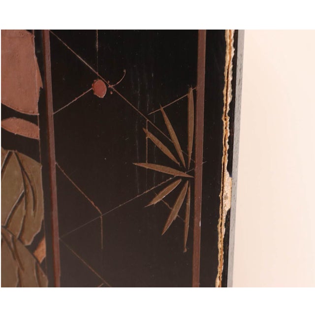 Wood Vintage Four-Paneled Chinese Coromandel-Style Room Divider Screen For Sale - Image 7 of 13