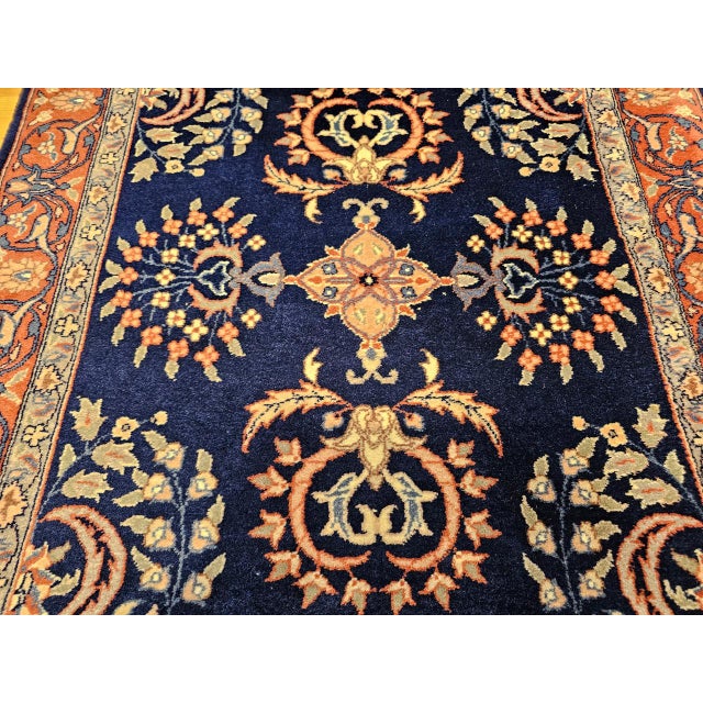 1900 - 1909 Vintage Persian Sarouk Area Rug, Hand-Knotted Wool, Allover Floral Pattern, Navy & Red, 3x5 For Sale - Image 5 of 11