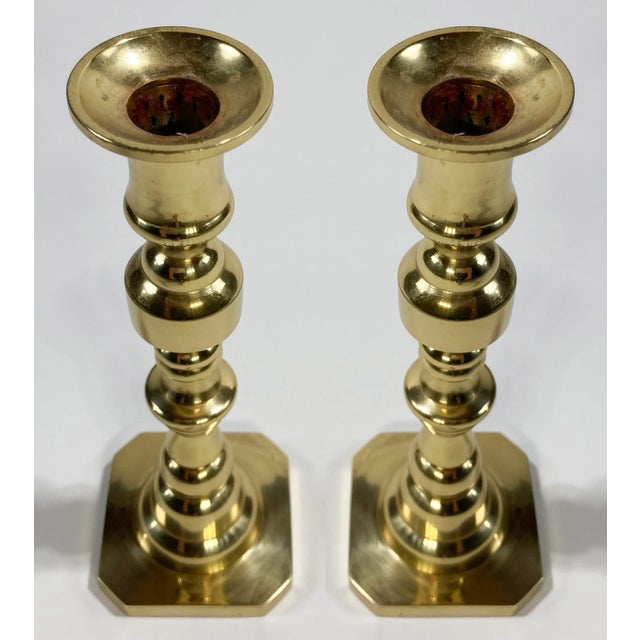 English Antique English Brass Beehive Candlestick Holder Pair For Sale - Image 3 of 4