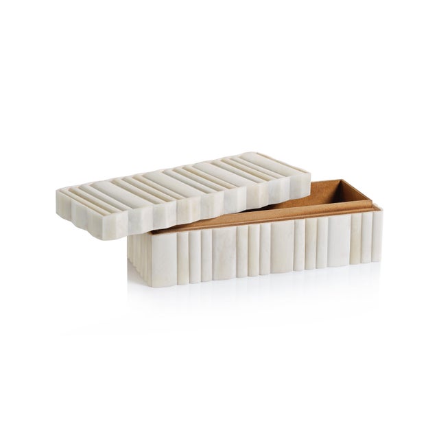 Vertical lines natural bone depicts a graphic design in this ivory white decorative box. The best way to keep your small...