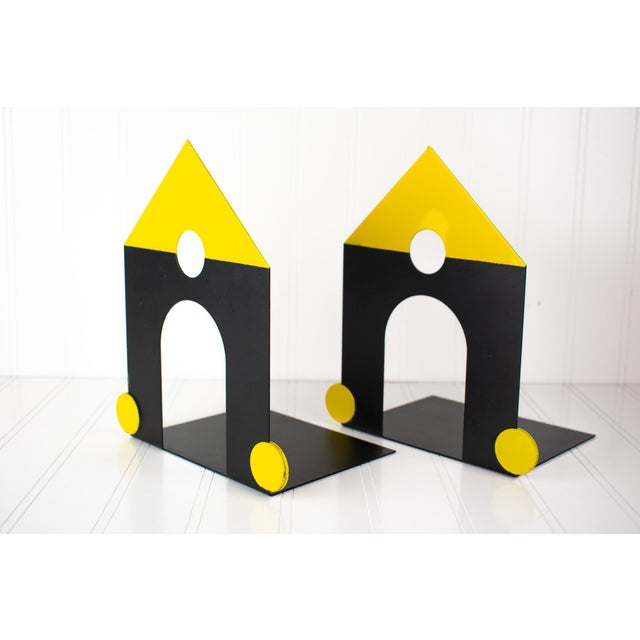 Vintage Postmodern Memphis Style Studio Architectural House Steel Metal Bookends - A Pair For Sale In Minneapolis - Image 6 of 16