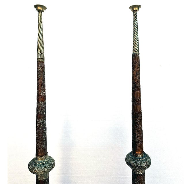 Asian Pair Large Tibetan Buddhist Copper and Brass Dung Chen (Long Horn) Trumpets For Sale - Image 3 of 8