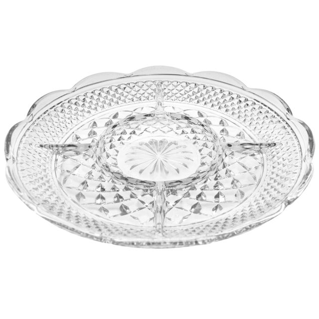Vintage glass five section appetizer tray with scallop rim and sparkling hobnail pattern. Simply a beautiful vintage...