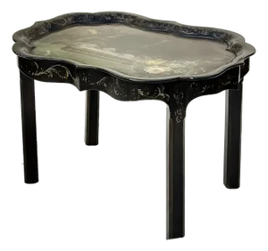 Hand-Painted Tray Table With Peacock & Garden Scene