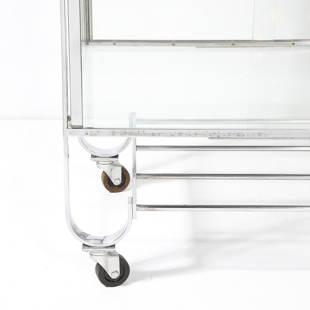 Art Deco Polished Nickel Two-Tier Serving Cart W/ Glass Doors by Treitel & Gratz For Sale - Image 11 of 13
