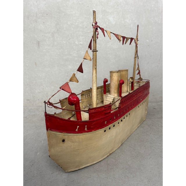 Metal Brutalist Steamer Model Boat by Emmanuel Hiel, 1940s For Sale - Image 7 of 16