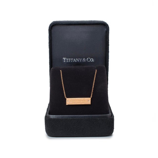 Gold Tiffany & Co. Return to Tiffany 18k Yellow Gold Diamond Bar Pendant Necklace For Sale - Image 8 of 10