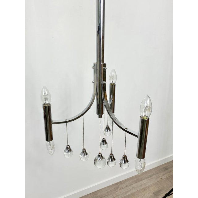 Gaetano Sciolari Chrome & Glass Chandelier Pendant by Gaetano Sciolari, Italy, 1960s For Sale - Image 4 of 13