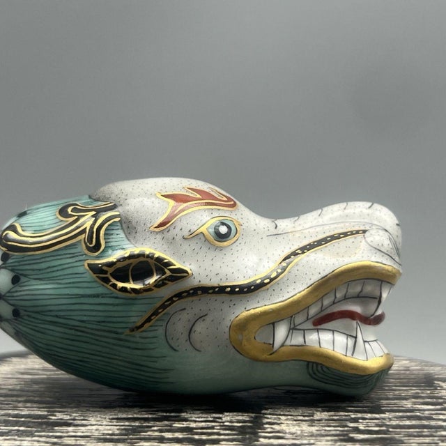 Vintage Porcelain Dragon-Head Snuff Bottle – Celadon Glazed Figural Vessel For Sale In Los Angeles - Image 6 of 9