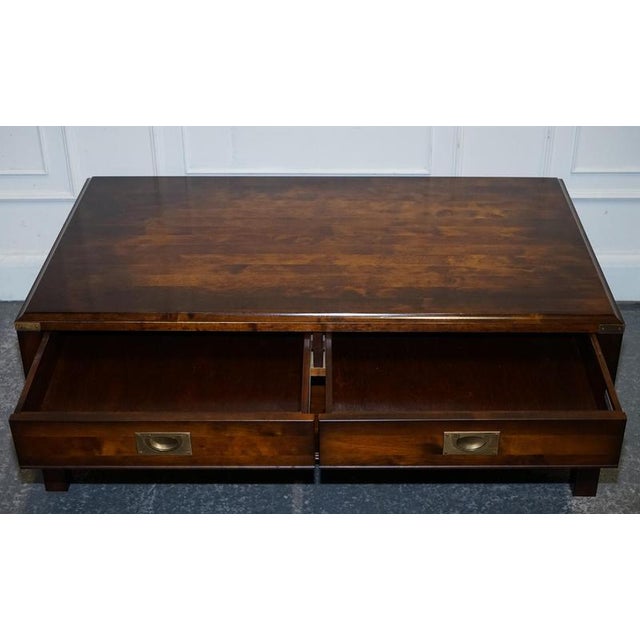 Vintage Military Campaign Hardwood and Brass Coffee Table with Drawers For Sale - Image 6 of 13
