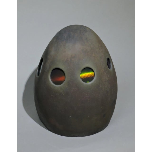 "Biovoid With Circular Opening" Abstract Raku Ceramic and Holography Mixed-Media Sculpture For Sale - Image 13 of 13