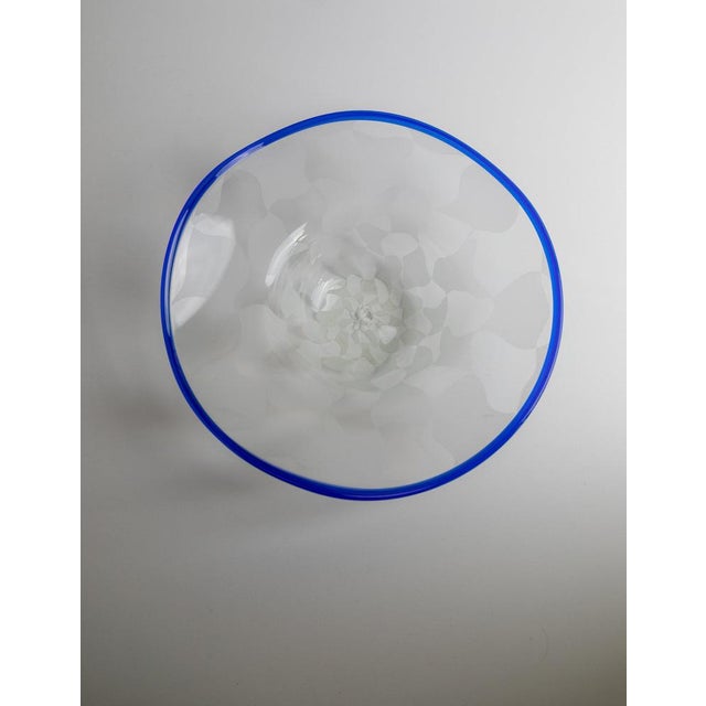Vintage Murano Glass Bowl with Chequered Pattern & Blue Wavy Rim, Italy, 1990s For Sale - Image 4 of 12
