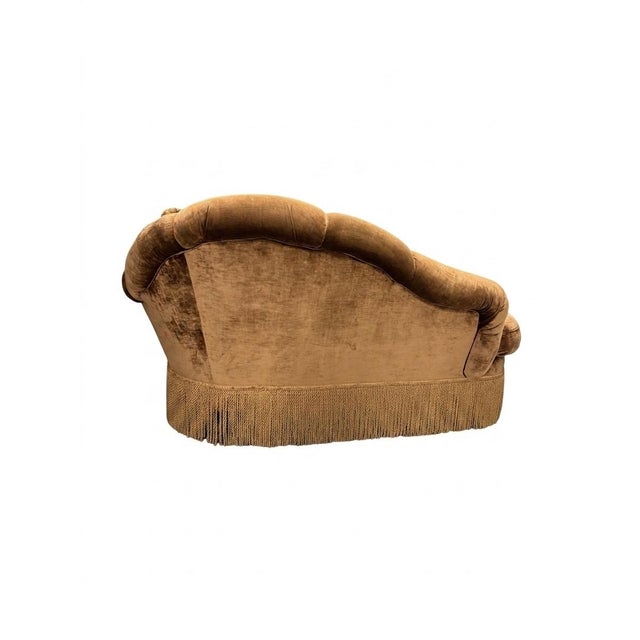 Vintage 90s Walter E. Smithe Gold Velvet Channel Back Chaise Lounge With Bullion Fringe For Sale - Image 4 of 12