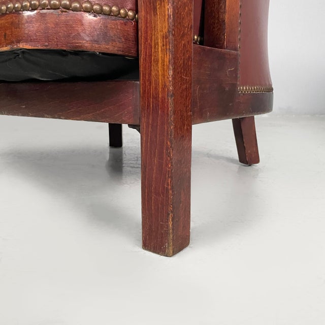 Austrian Burgundy Leather and Wood Tub Armchairs from Thonet, Early 1900s, Set of 2 For Sale - Image 17 of 18