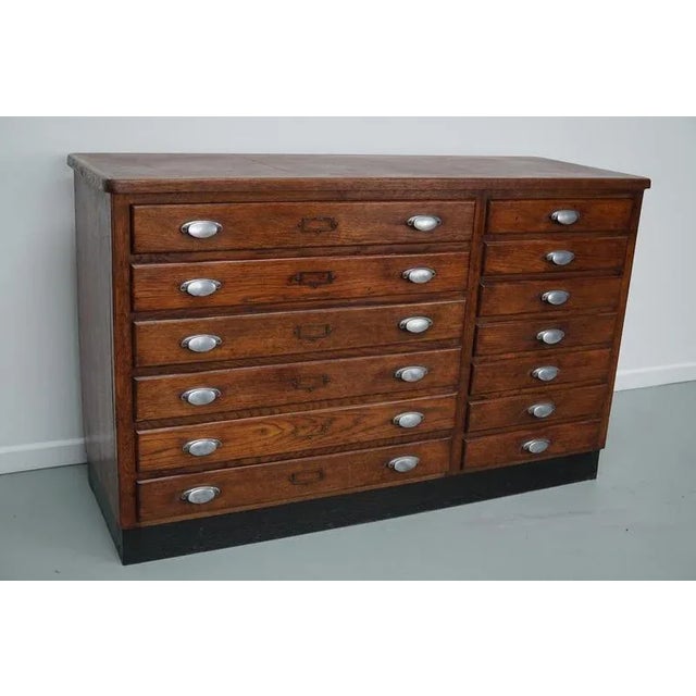 Vintage French Oak and Fabric Store Apothecary Cabinet, 1950s For Sale - Image 12 of 18