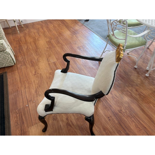 Baker Queen Anne Armchair With Gold Crown Crest - Stately Homes Collection For Sale - Image 6 of 7
