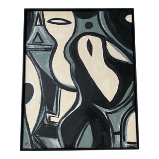 Acrylic on Canvas Abstract Signed Yjr Titled "L'Oiseau Et l'Enfant Blanc " 31" H For Sale