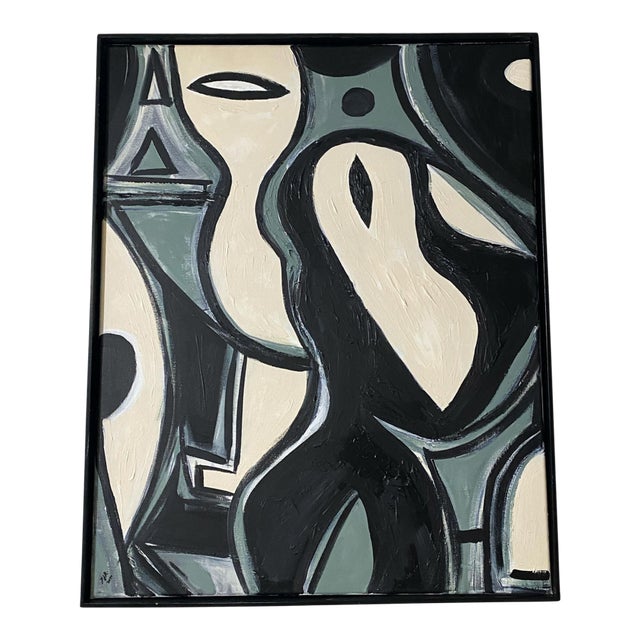 Acrylic on Canvas Abstract Signed Yjr Titled "L'Oiseau Et l'Enfant Blanc " 31" H For Sale