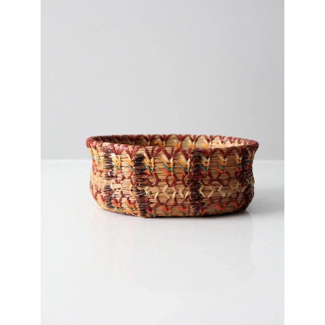 Brown Vintage Woven Basket Bowl For Sale - Image 8 of 9