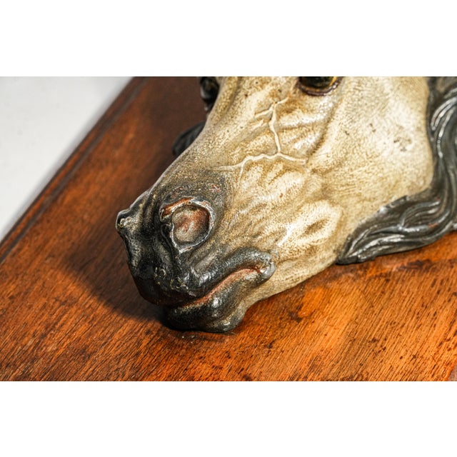 Wood Amazing Rare Antique Austrian Cold Painted Bronze Horse Head Sculpture Desk Document Clip Equestrian Art Home Decor For Sale - Image 7 of 15