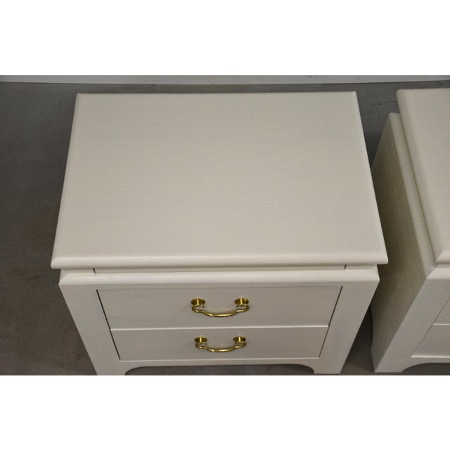 White 1970s White Karl Springer Style Grass Cloth Nightstands - A Pair For Sale - Image 8 of 10
