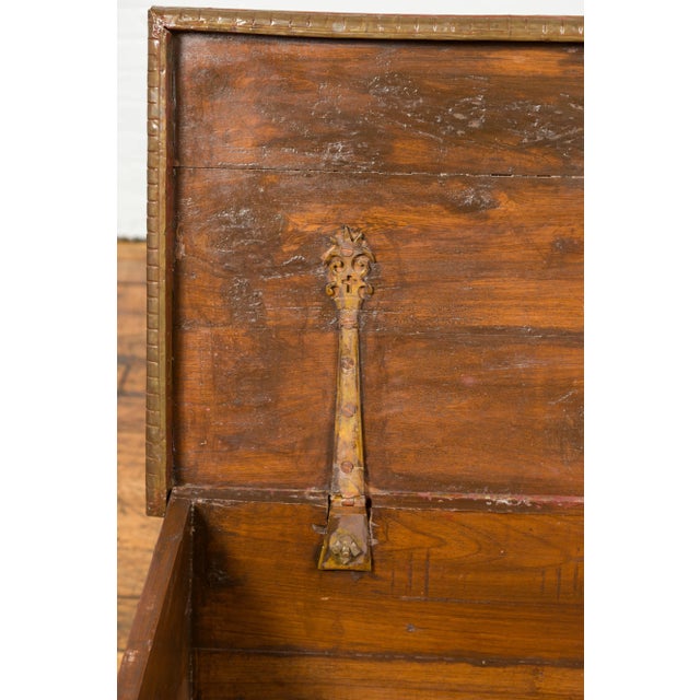 Early 20th Century Antique Indian Blanket Chest with Bronze Sheathing, Geometric Patterns and Studs For Sale - Image 5 of 13