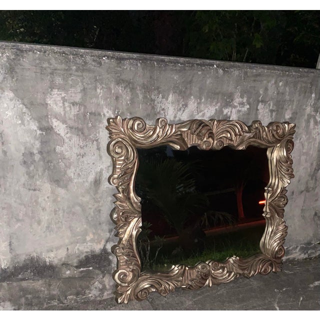 Rococo 1970s Large Ornate Baroque Style Wall Mirror in Burnished Champagne Finish - 42" X 34" For Sale - Image 3 of 12