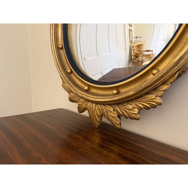 Gold Mid-Century American Federal Giltwood Eagle Bullseye Convex Mirror For Sale - Image 8 of 12