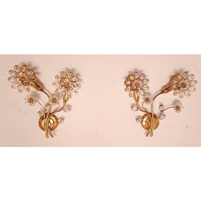 Mid-Century Modern Hollywood Regency Gold-Plated Brass Wall Lamps with Swarovski Crystals from Ernst Palme Palwa, 1960s, Set of 3 For Sale - Image 15 of 18