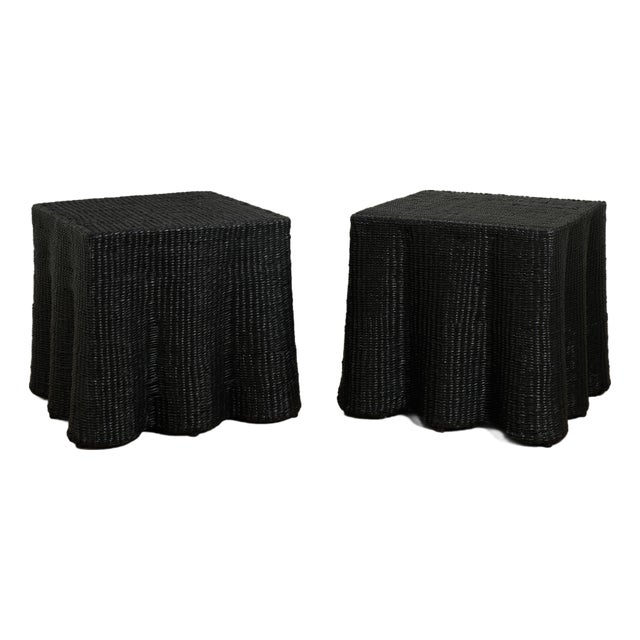Pair of Black Square Ghost Drapery Stands For Sale