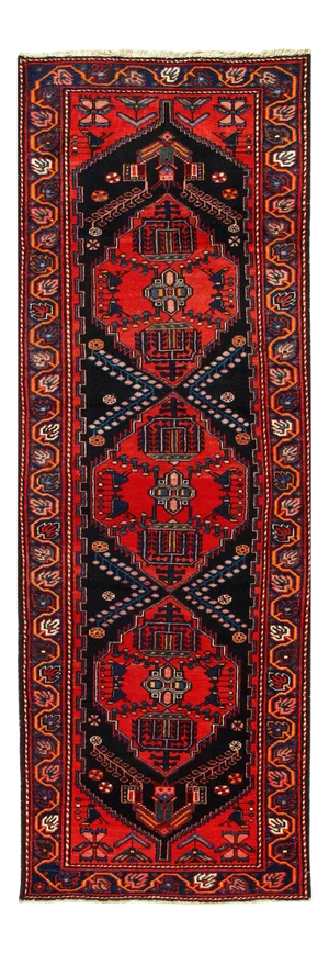 Red Vintage Persian Hand Knotted Hamdan Runner 3'5'' X 9'9''