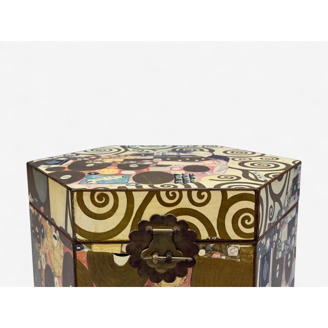 Wood Austrian Modern, Storage Box, Gustav Klimt Style Wallpaper, 20th C. For Sale - Image 7 of 14