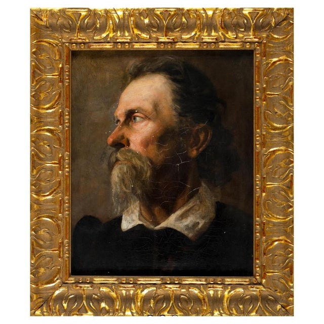 European School, Man in Half Profile, 19th Century, Oil on Canvas, Framed For Sale - Image 6 of 6