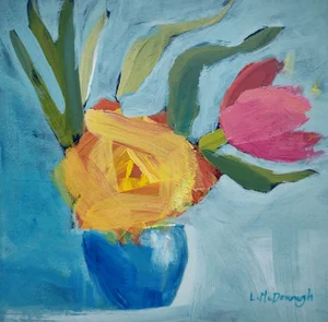 "Just the Two of Us" Contemporary Original Floral Still Life Painting by Linda McDonough