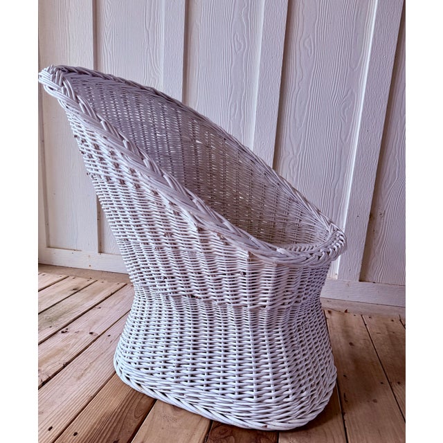 Wood Set of (2) Vintage Wicker Rattan Barrel/Bucket Style Chairs For Sale - Image 7 of 14