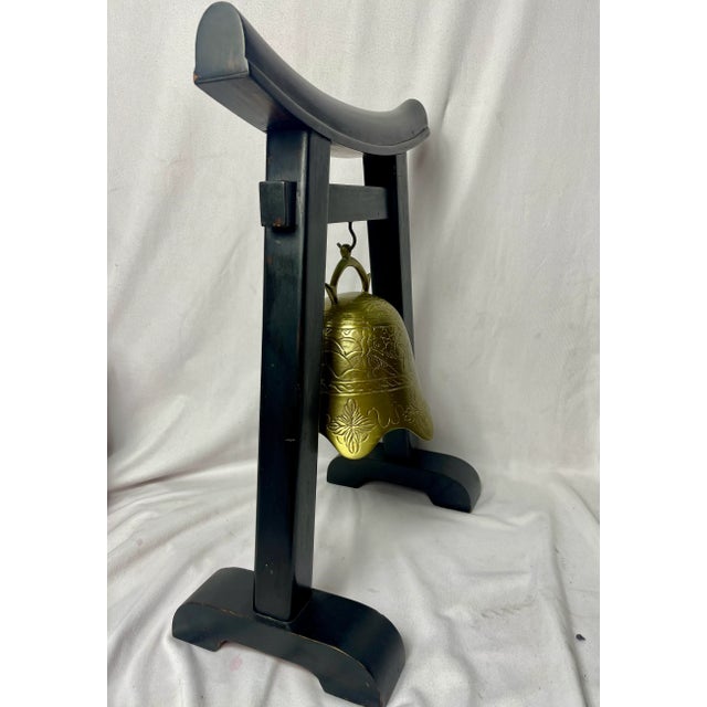 Asian Vintage Large Black Wooden Pagoda Temple With Solid Brass Bell Gong, Circa 1925 For Sale - Image 3 of 8