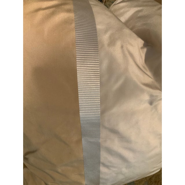 Textile 22” Couture‑Inspired Silk‑Like Satin Jacquard Pillows With Tassel & Metal Keeper – Feather Filled – Pair For Sale - Image 7 of 7