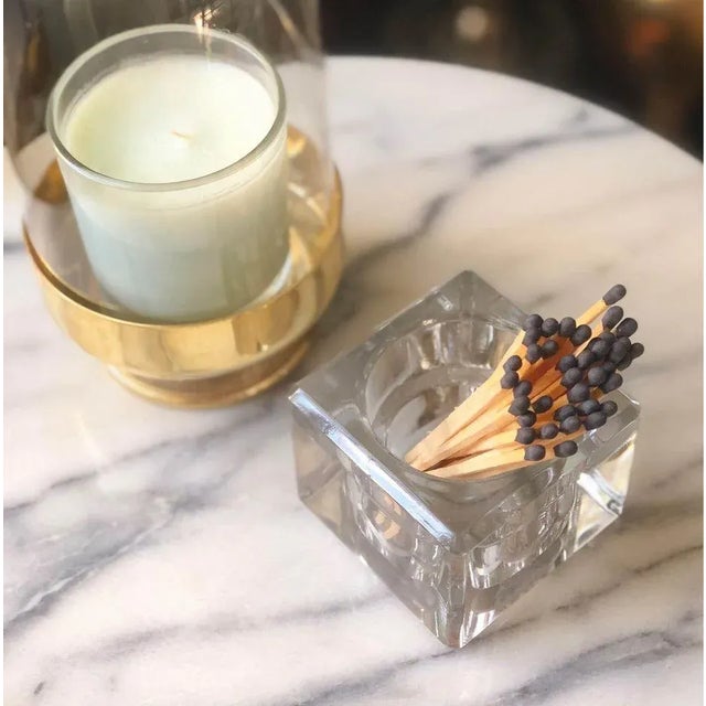 Antique crystal large inkwell in an elegant Art Deco style circa 1920s with extra long matches and strike on base. History...