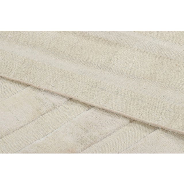 Rug & Kilim’s Oversized Textural Square Rug, Subtle Cream White High-Low Stripe For Sale In New York - Image 6 of 7