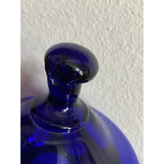 Vintage Cobalt Decanter W/ Metal Hinged Glass Top For Sale In Dallas - Image 6 of 9