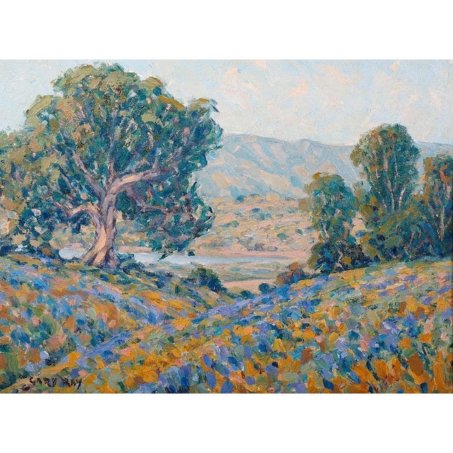 Artist: Gary Ray Title: Lupine, Oaks & Eucalyptus Signature: Signed. Lower left Medium/Ground: Oil / Board Size: 20.5 x...