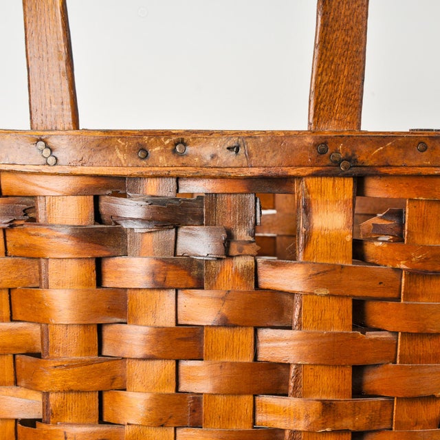 Wood 1950s Splint Wood Rolling Market Basket Cart For Sale - Image 7 of 16