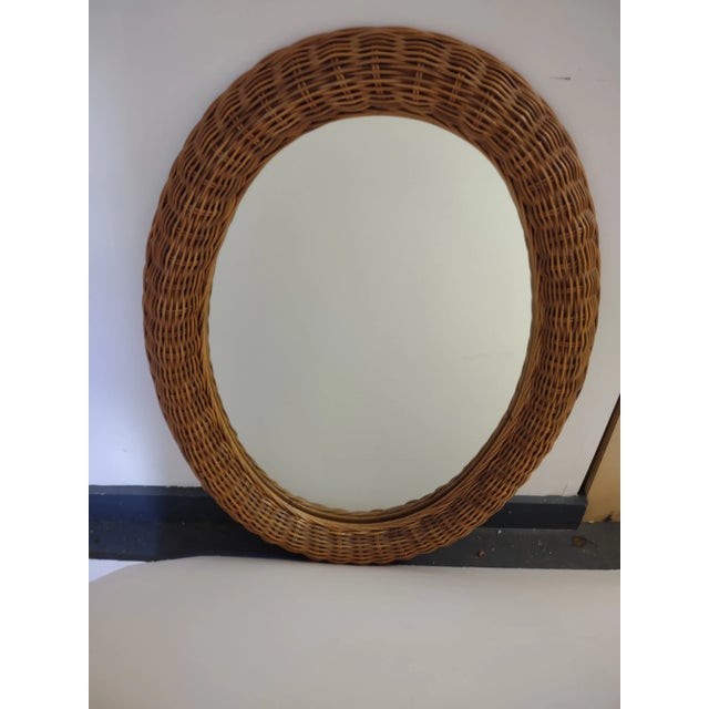 1960s Large Oval Natural Wicker Mirror For Sale - Image 4 of 4